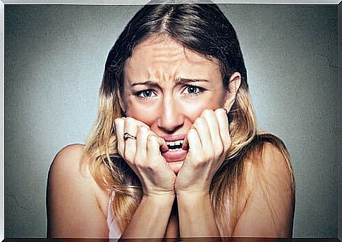 Stressed woman has sweaty feet.