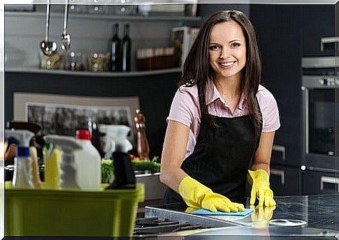 cleaning the kitchen