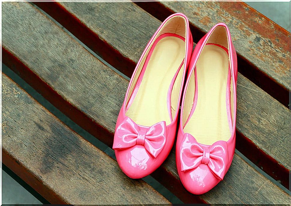 Shoes on wooden bench